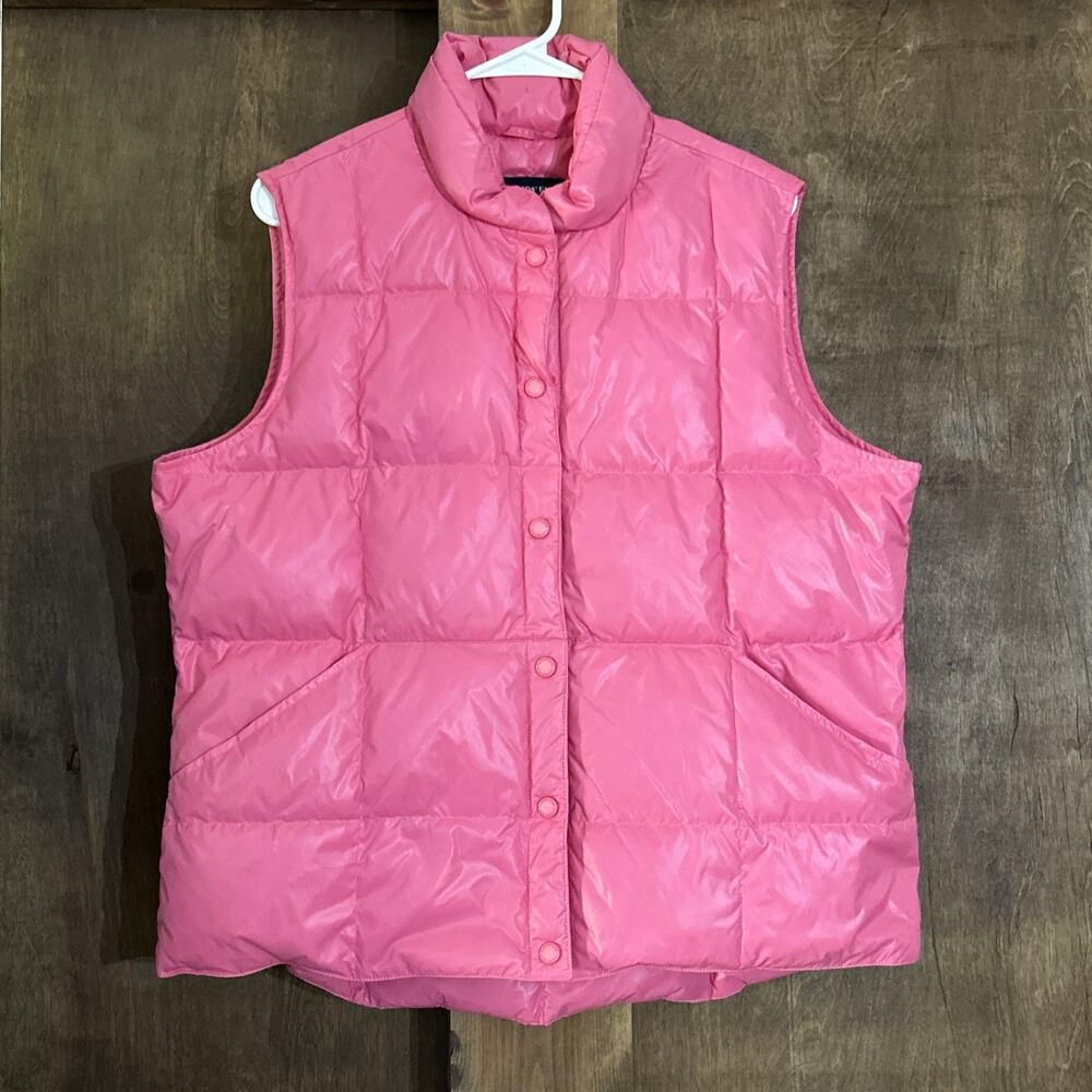 Lands End Goose Down Puffer Vest Pink Pockets Women’s Size L (14-16)